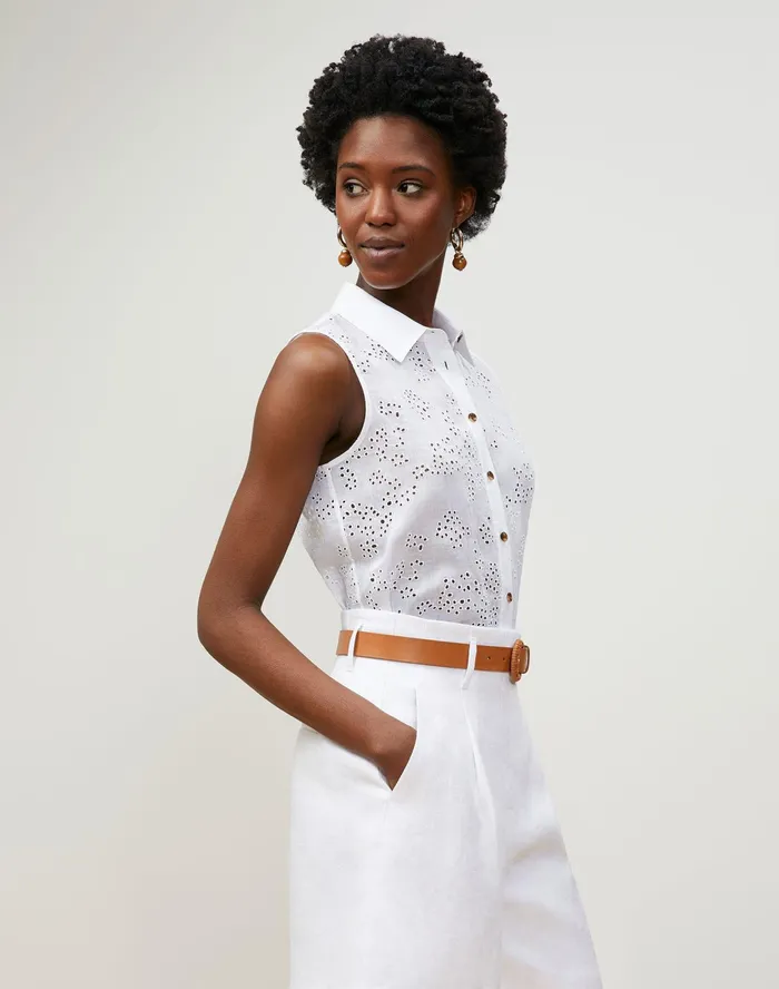 Women Lafayette 148 New York Blouses and Shirts Ari Blouse In Petal Eyelet White