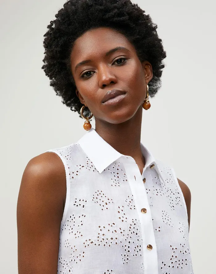 Women Lafayette 148 New York Blouses and Shirts Ari Blouse In Petal Eyelet White