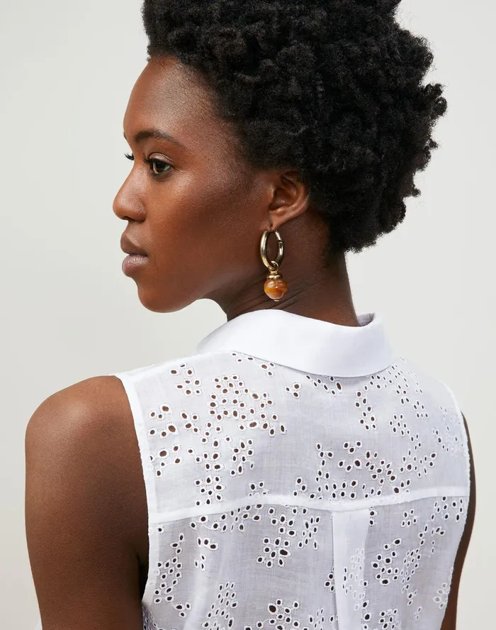 Women Lafayette 148 New York Blouses and Shirts Ari Blouse In Petal Eyelet White