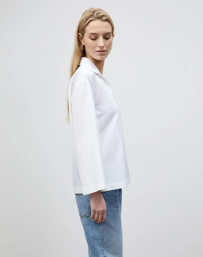 Women Lafayette 148 New York Blouses and Shirts Dales Shirt In Italian Sculpted KindCotton White1