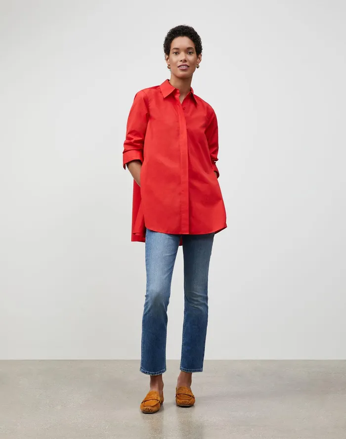 Women Lafayette 148 New York Blouses and Shirts Italian Sculpted Cotton Carolyn Shirt Begonia