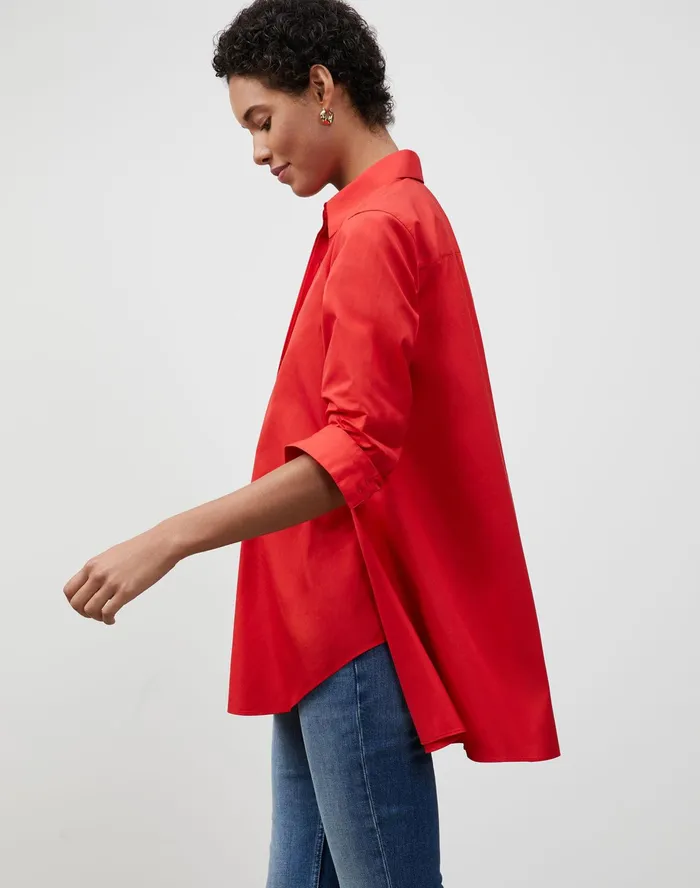 Women Lafayette 148 New York Blouses and Shirts Italian Sculpted Cotton Carolyn Shirt Begonia