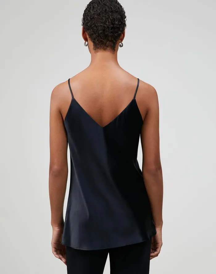 Women Lafayette 148 New York Blouses and Shirts Luxe Charmeuse Eva Bias Tank Black