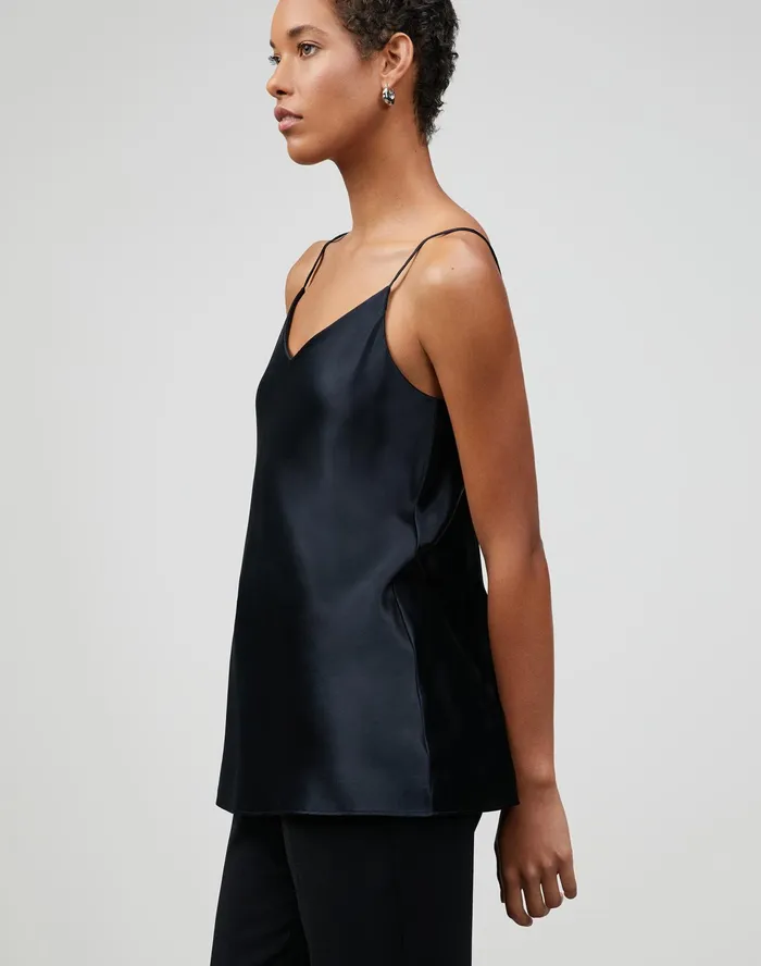 Women Lafayette 148 New York Blouses and Shirts Luxe Charmeuse Eva Bias Tank Black
