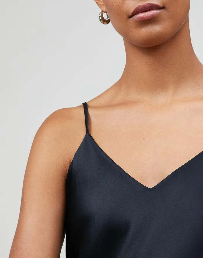 Women Lafayette 148 New York Blouses and Shirts Luxe Charmeuse Eva Bias Tank Black