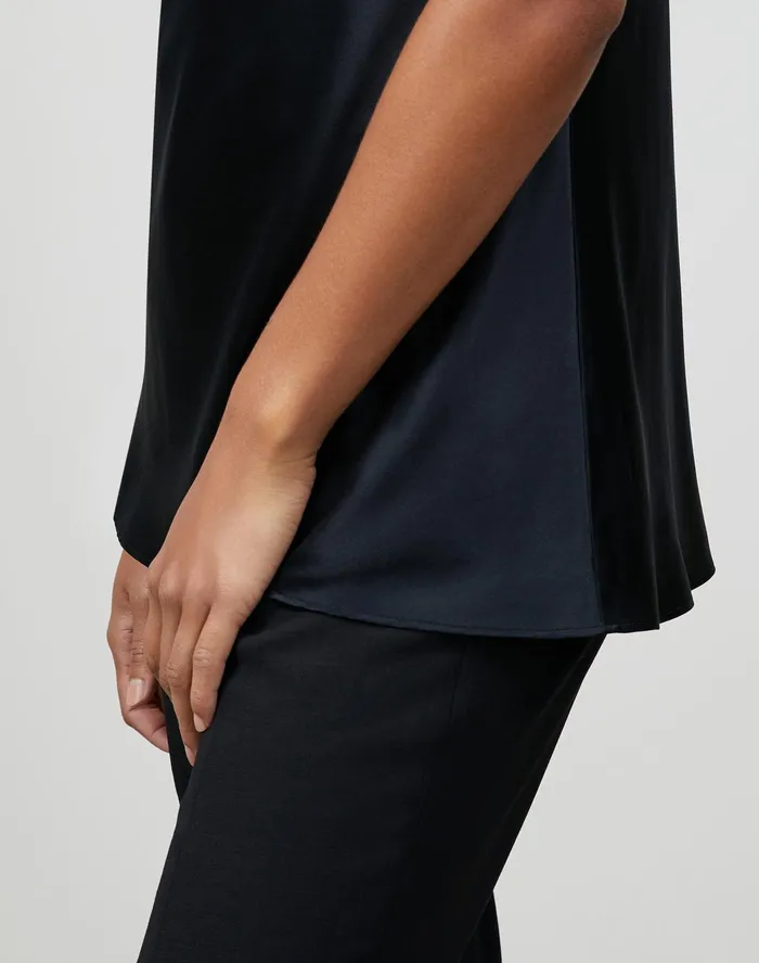 Women Lafayette 148 New York Blouses and Shirts Luxe Charmeuse Eva Bias Tank Black