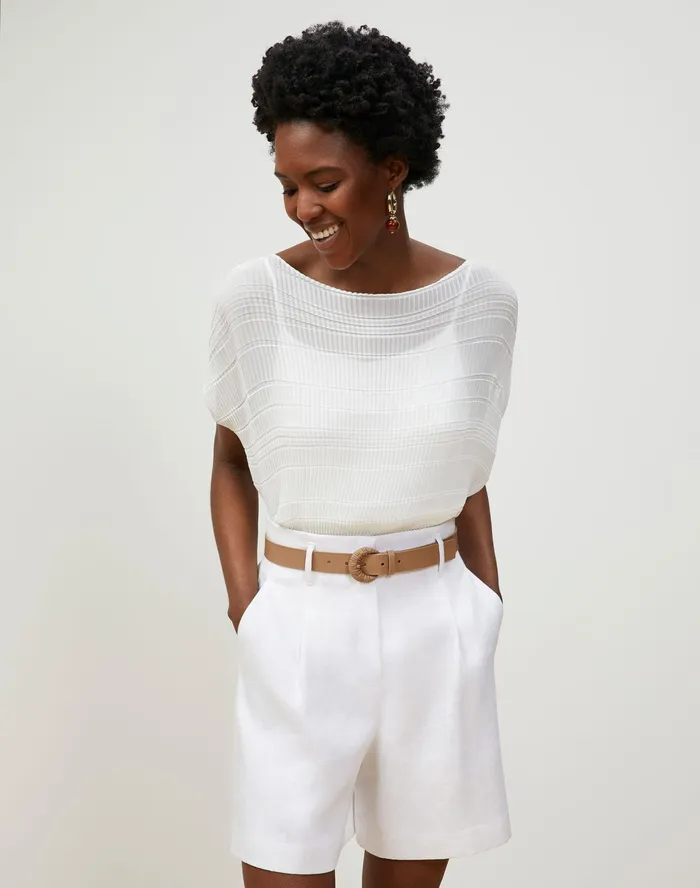 Women Lafayette 148 New York Blouses and Shirts Mara Blouse In Pliss Chiffon White Women Lafayette 148 New York Blouses and Shirts Mara Blouse In Pliss Chiffon White