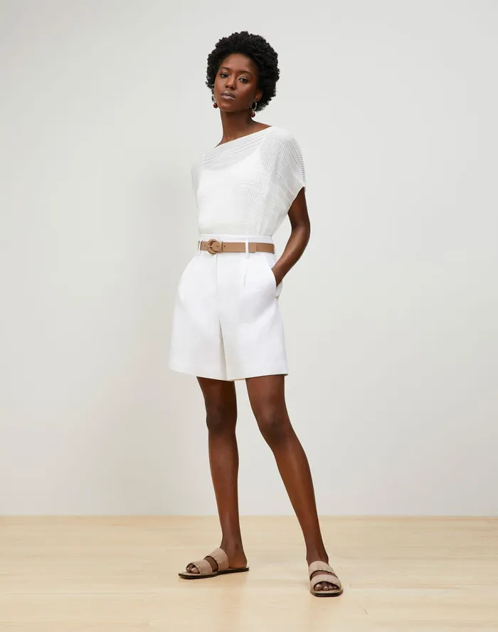 Women Lafayette 148 New York Blouses and Shirts Mara Blouse In Pliss Chiffon White