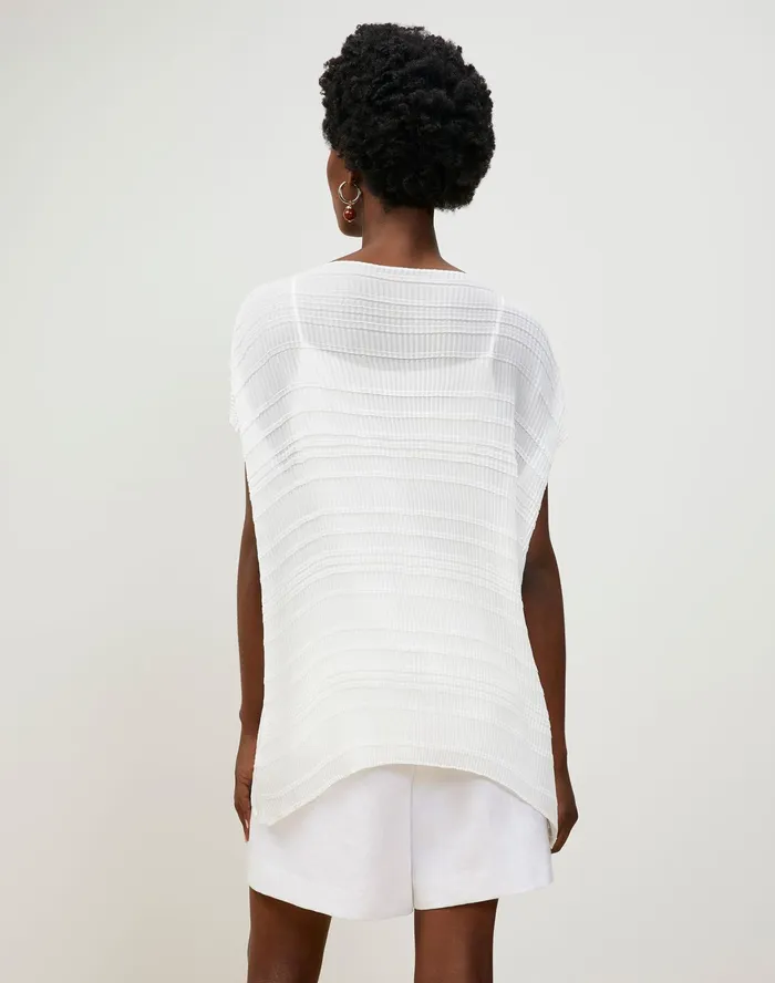 Women Lafayette 148 New York Blouses and Shirts Mara Blouse In Pliss Chiffon White