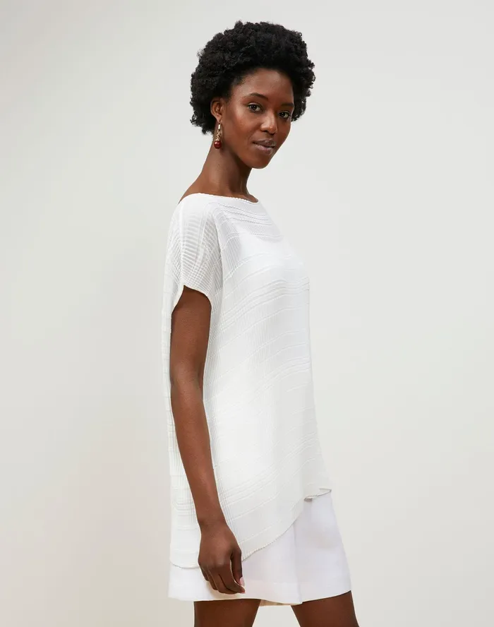 Women Lafayette 148 New York Blouses and Shirts Mara Blouse In Pliss Chiffon White