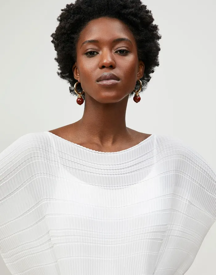 Women Lafayette 148 New York Blouses and Shirts Mara Blouse In Pliss Chiffon White