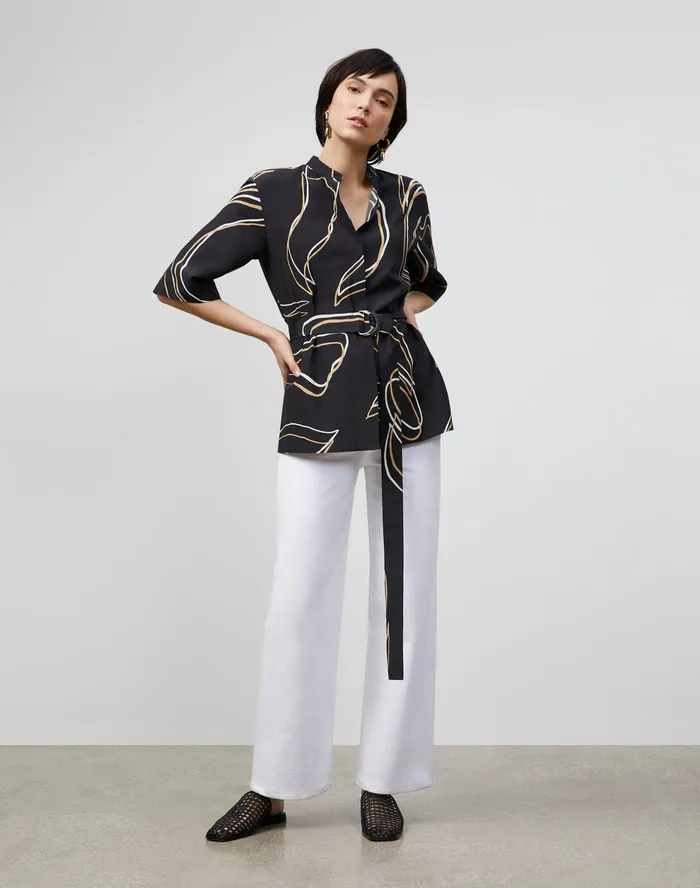 Women Lafayette 148 New York Blouses and Shirts Petite Alyse Blouse In Garden Contour Print Black Multi Women Lafayette 148 New York Blouses and Shirts Petite Alyse Blouse In Garden Contour Print Black Multi