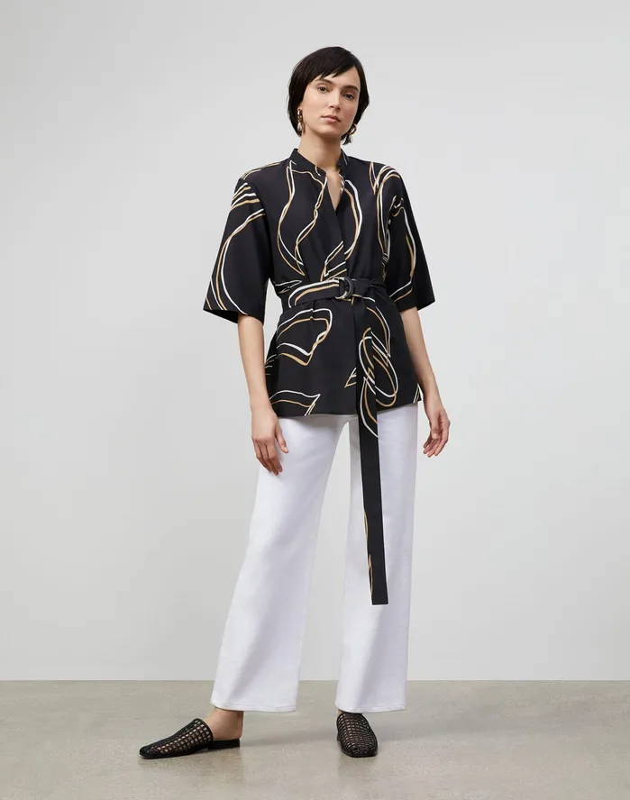 Women Lafayette 148 New York Blouses and Shirts Petite Alyse Blouse In Garden Contour Print Black Multi