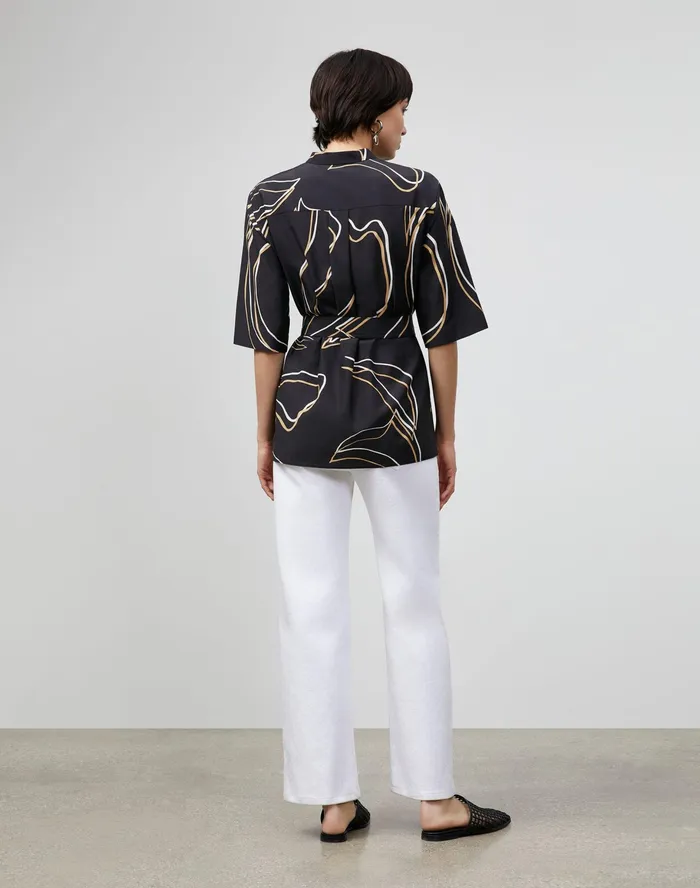 Women Lafayette 148 New York Blouses and Shirts Petite Alyse Blouse In Garden Contour Print Black Multi