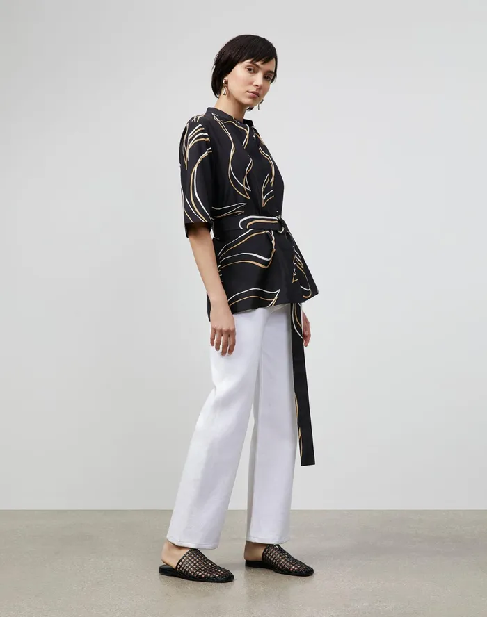 Women Lafayette 148 New York Blouses and Shirts Petite Alyse Blouse In Garden Contour Print Black Multi