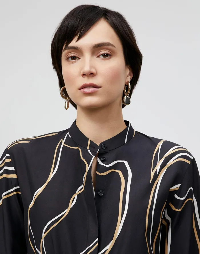 Women Lafayette 148 New York Blouses and Shirts Petite Alyse Blouse In Garden Contour Print Black Multi