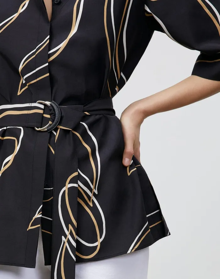 Women Lafayette 148 New York Blouses and Shirts Petite Alyse Blouse In Garden Contour Print Black Multi