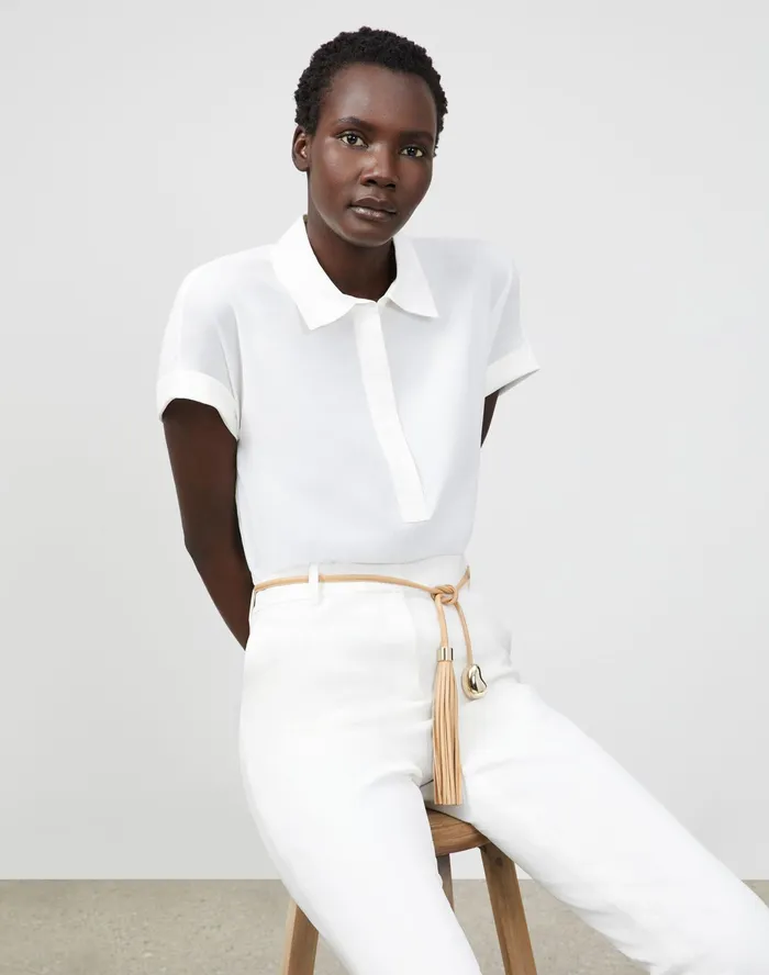 Women Lafayette 148 New York Blouses and Shirts Petite Mavis Blouse In Lightweight Sandwashed Silk Cloud Women Lafayette 148 New York Blouses and Shirts Petite Mavis Blouse In Lightweight Sandwashed Silk Cloud