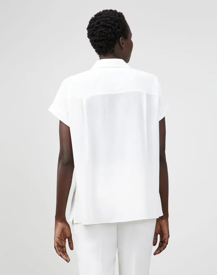 Women Lafayette 148 New York Blouses and Shirts Petite Mavis Blouse In Lightweight Sandwashed Silk Cloud