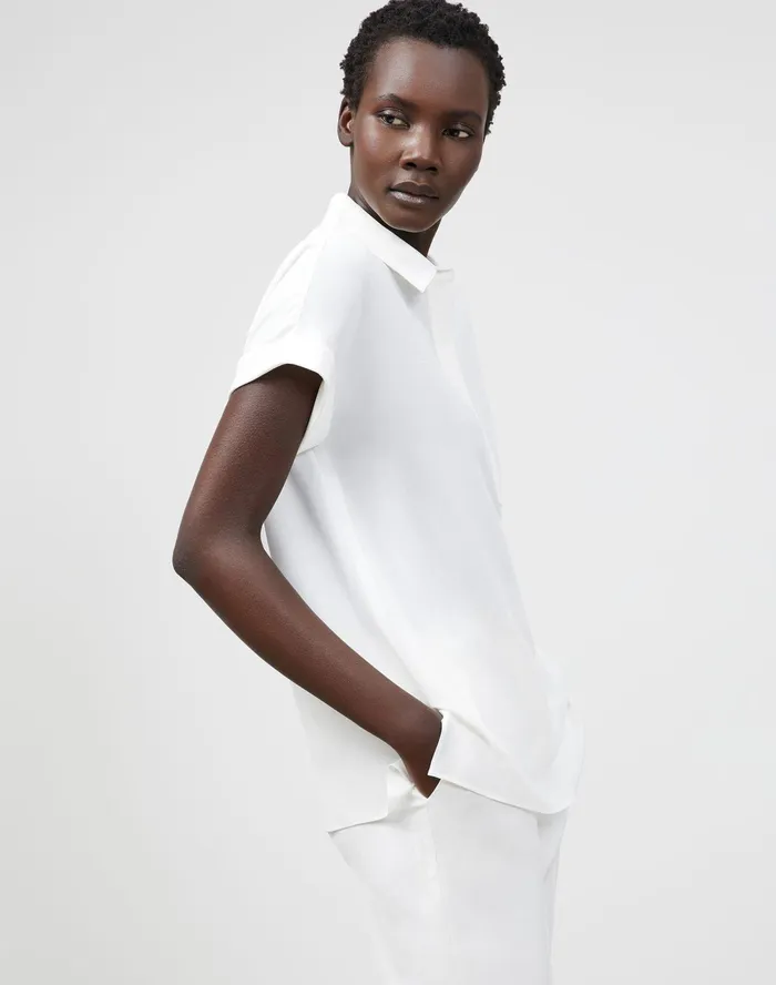 Women Lafayette 148 New York Blouses and Shirts Petite Mavis Blouse In Lightweight Sandwashed Silk Cloud