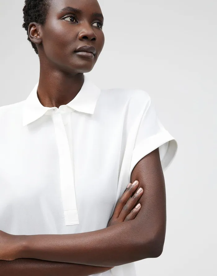Women Lafayette 148 New York Blouses and Shirts Petite Mavis Blouse In Lightweight Sandwashed Silk Cloud