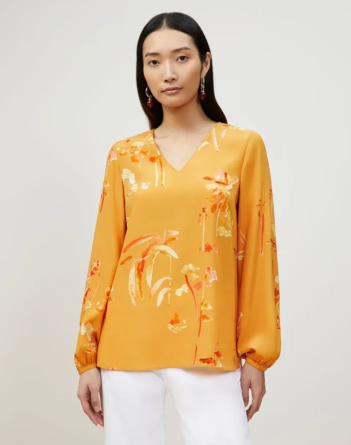 Women Lafayette 148 New York Blouses and Shirts Petite Melba Blouse In Oasis Print Silk Tuscan Orange Multi Women Lafayette 148 New York Blouses and Shirts Petite Melba Blouse In Oasis Print Silk Tuscan Orange Multi