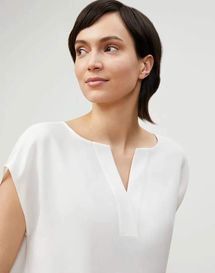 Women Lafayette 148 New York Blouses and Shirts PlusSize Aliana Blouse In Finesse Crepe Cloud