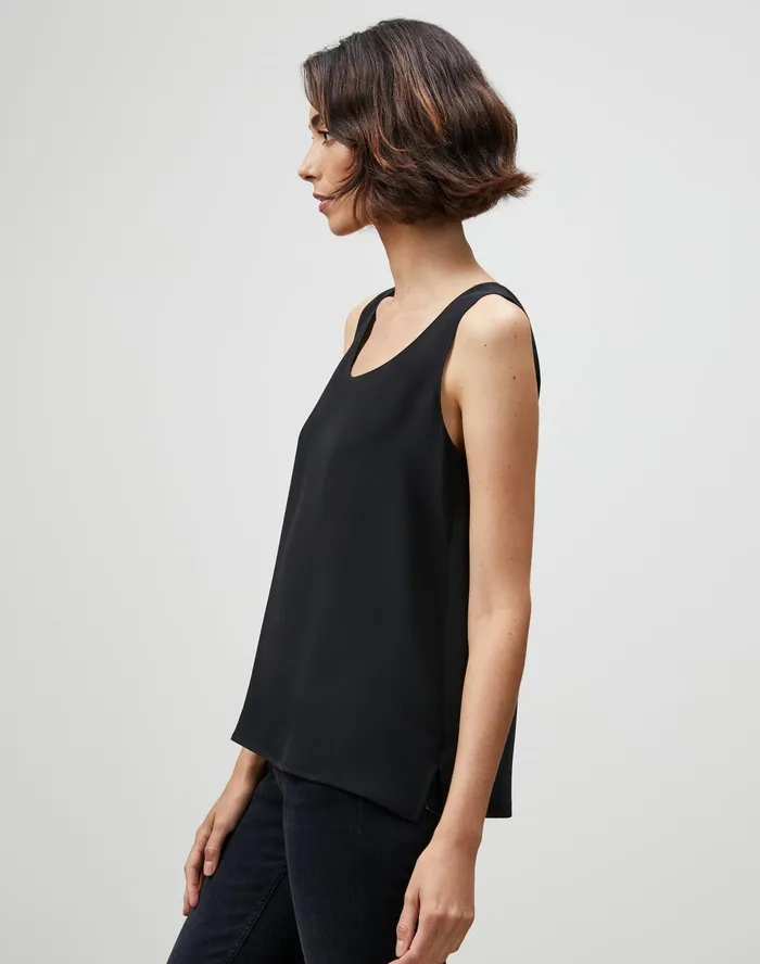 Women Lafayette 148 New York Blouses and Shirts PlusSize Finnley Top In Silk Double Georgette Black2