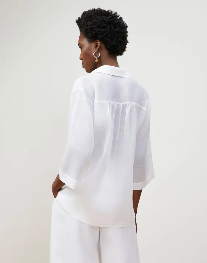 Women Lafayette 148 New York Blouses and Shirts PlusSize Nila Blouse In Gemma Cloth White