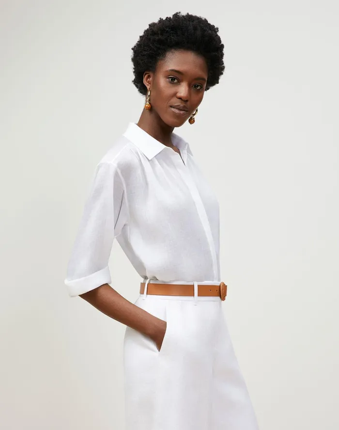 Women Lafayette 148 New York Blouses and Shirts PlusSize Nila Blouse In Gemma Cloth White