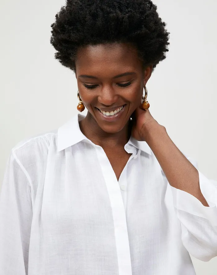 Women Lafayette 148 New York Blouses and Shirts PlusSize Nila Blouse In Gemma Cloth White