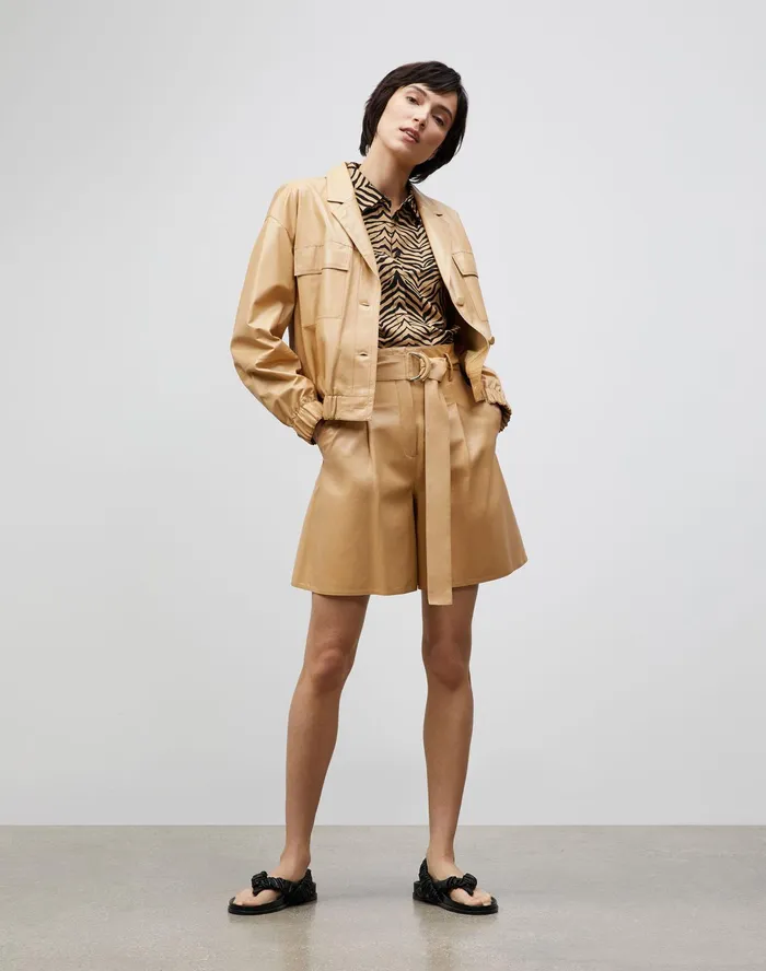 Women Lafayette 148 New York Blouses and Shirts PlusSize Scottie Blouse In Mini Zevron Print Shantung Honeynut Multi