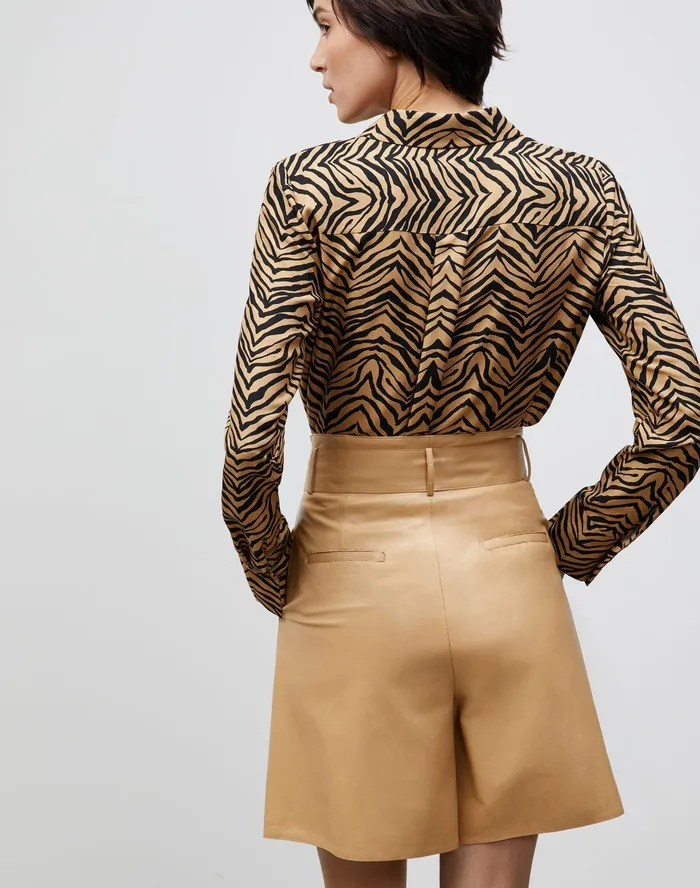 Women Lafayette 148 New York Blouses and Shirts PlusSize Scottie Blouse In Mini Zevron Print Shantung Honeynut Multi