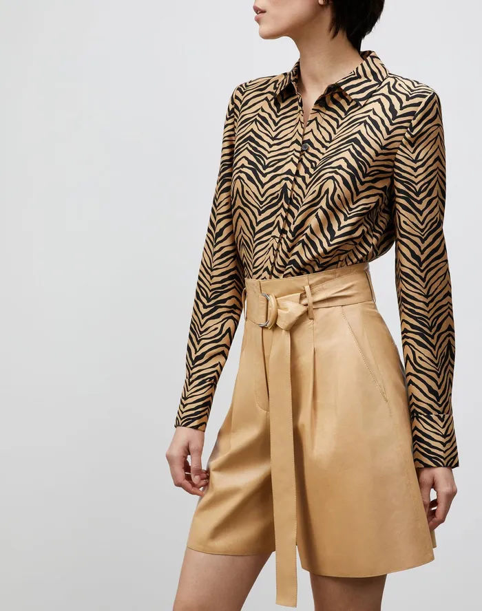 Women Lafayette 148 New York Blouses and Shirts PlusSize Scottie Blouse In Mini Zevron Print Shantung Honeynut Multi