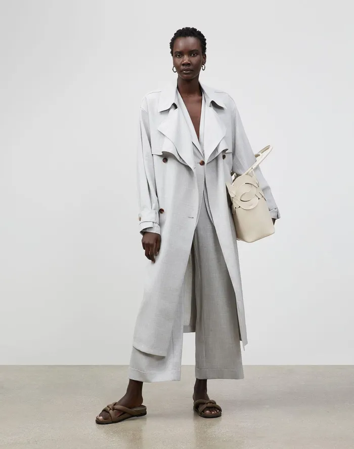 Women Lafayette 148 New York Coats Blake Trench Coat In Italian Tropical Weave Vapor Melange