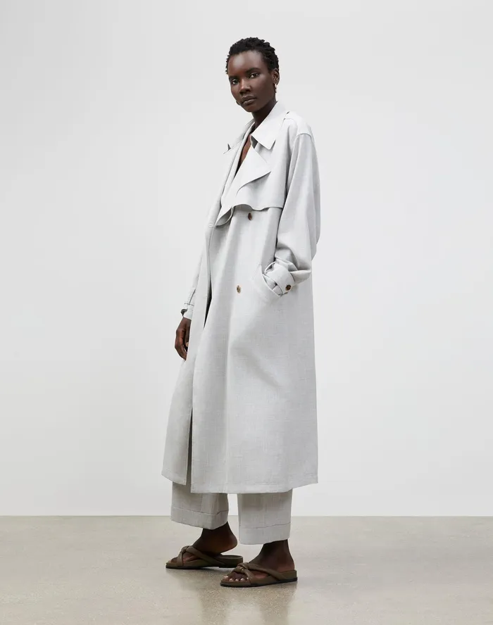 Women Lafayette 148 New York Coats Blake Trench Coat In Italian Tropical Weave Vapor Melange