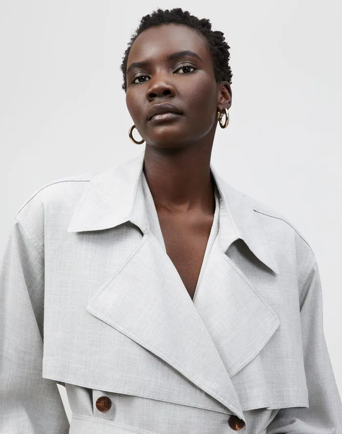 Women Lafayette 148 New York Coats Blake Trench Coat In Italian Tropical Weave Vapor Melange