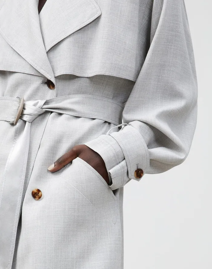 Women Lafayette 148 New York Coats Blake Trench Coat In Italian Tropical Weave Vapor Melange