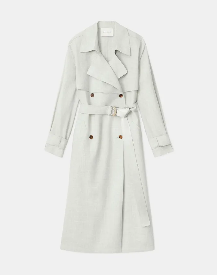 Women Lafayette 148 New York Coats Blake Trench Coat In Italian Tropical Weave Vapor Melange