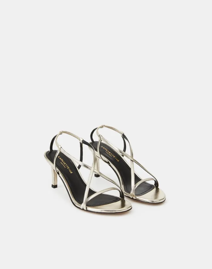 Women Lafayette 148 New York Heels Metallic Leather Macie Heel Silver