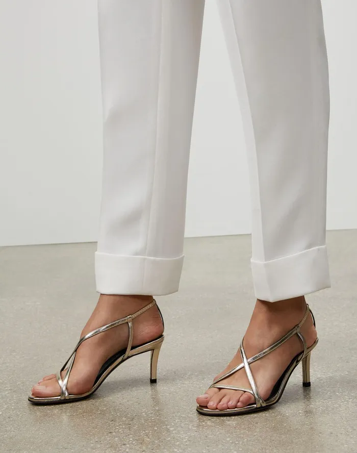 Women Lafayette 148 New York Heels Metallic Leather Macie Heel Silver