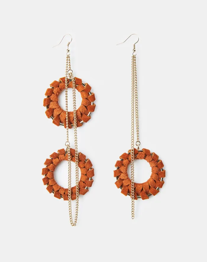 Women Lafayette 148 New York Leather Accessories HandWrapped Leather Asymmetric Drop Earring Copper