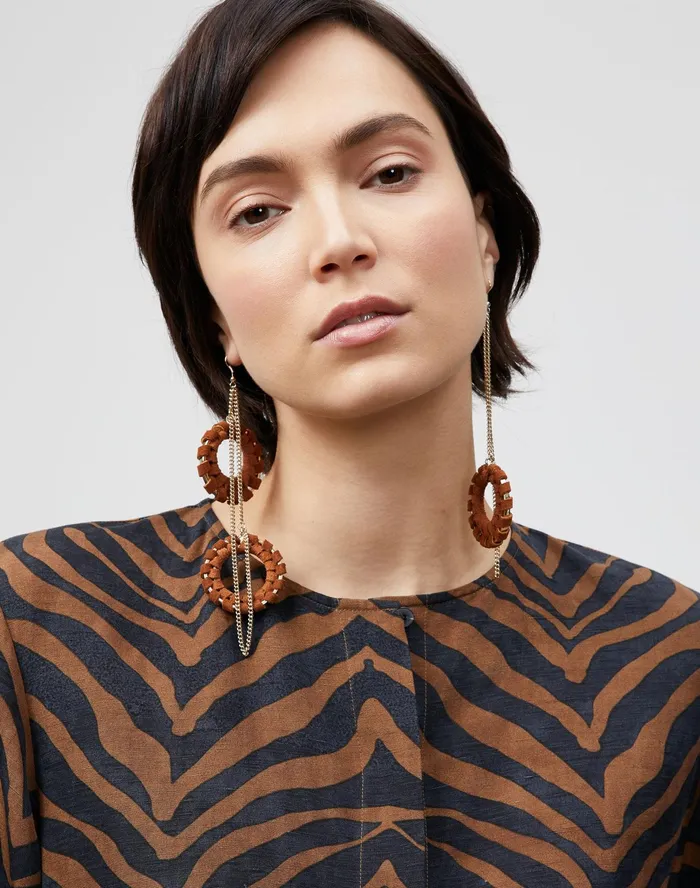 Women Lafayette 148 New York Leather Accessories HandWrapped Leather Asymmetric Drop Earring Copper