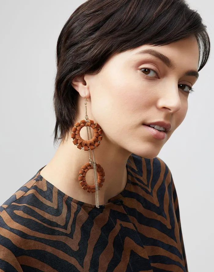 Women Lafayette 148 New York Leather Accessories HandWrapped Leather Asymmetric Drop Earring Copper