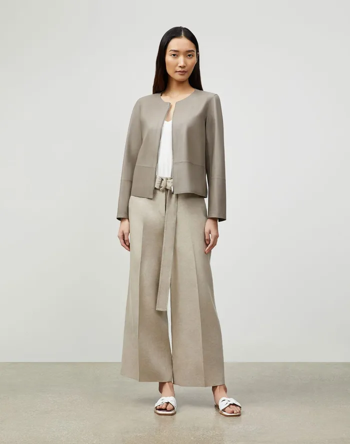 Women Lafayette 148 New York Leathers and Suedes Griffith Jacket In Lightweight Plonge Lambskin Mink Grey
