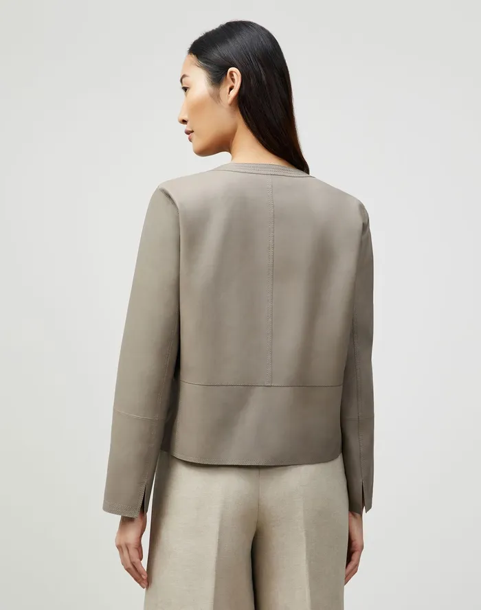 Women Lafayette 148 New York Leathers and Suedes Griffith Jacket In Lightweight Plonge Lambskin Mink Grey