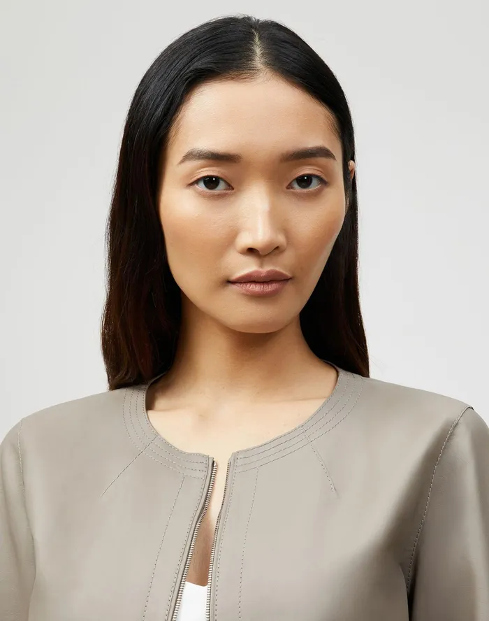 Women Lafayette 148 New York Leathers and Suedes Griffith Jacket In Lightweight Plonge Lambskin Mink Grey