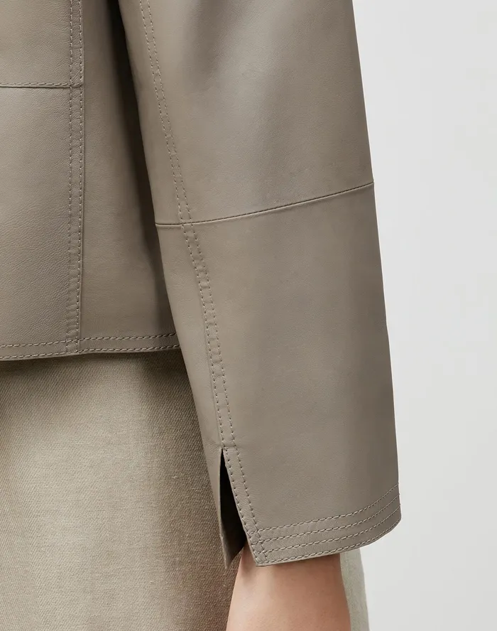 Women Lafayette 148 New York Leathers and Suedes Griffith Jacket In Lightweight Plonge Lambskin Mink Grey