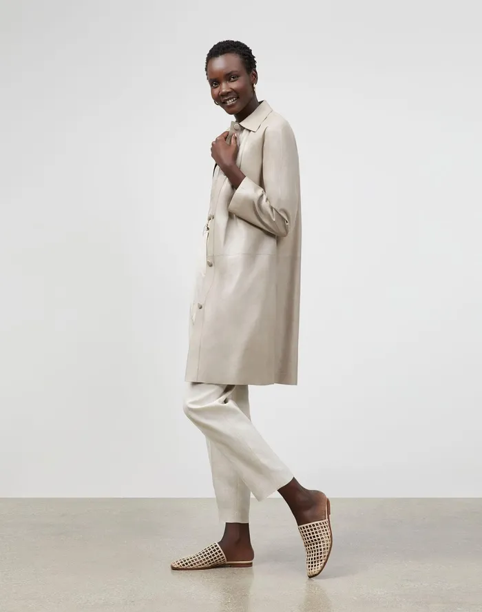 Women Lafayette 148 New York Leathers and Suedes Quentin Jacket In Lightweight Plonge Lambskin Smoked Taupe