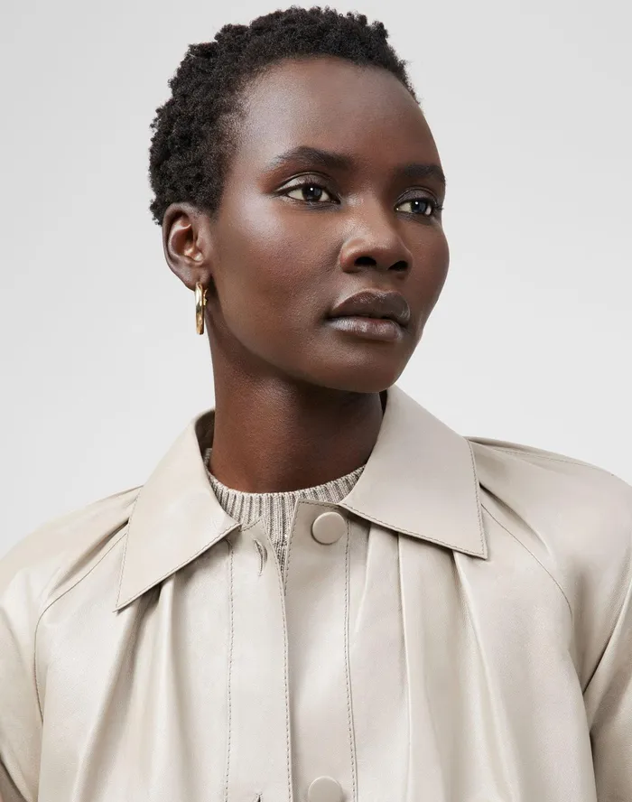 Women Lafayette 148 New York Leathers and Suedes Quentin Jacket In Lightweight Plonge Lambskin Smoked Taupe